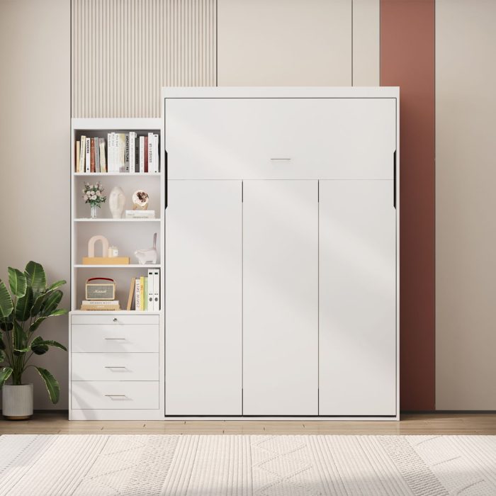 Morden Deisgn Vertical Murphy Bed With Shelf And Drawers For Bedroom Or Guestroom Wall Bed Space Saving Hidden Bed With New Style Gas Struts - Image 5