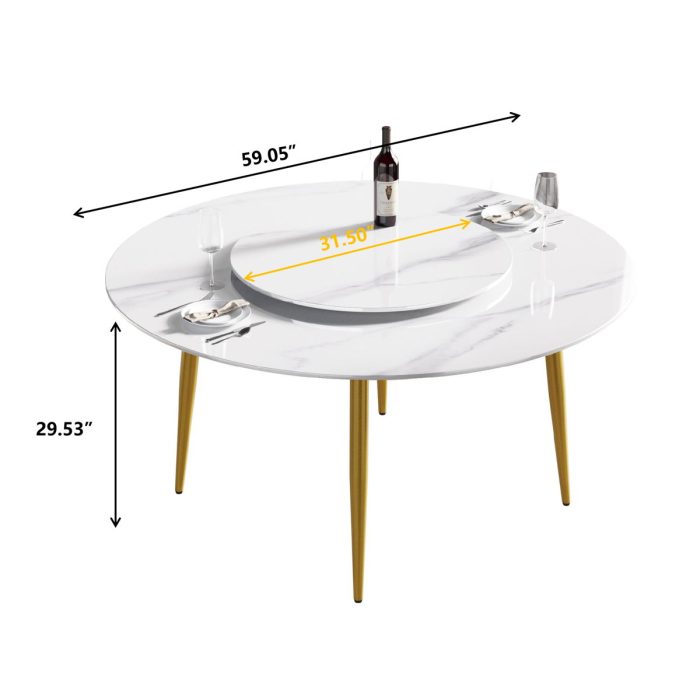 Modern Artificial Stone Round Dining Table, Can Accommodate 6 People Artificial Stone Turntable - White - Image 2