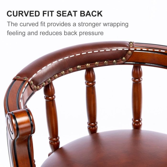 Swivel Cow Top Leather Wooden Bar Stool, 360 Degree Swivel Bar Height Chair With Backs For Home Kitchen Counter - Image 3