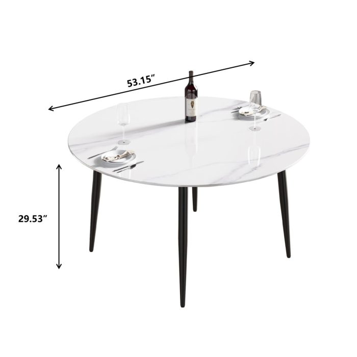 Modern Man-Made Stone Round Metal Dining Table-Position For 6 People - Image 4