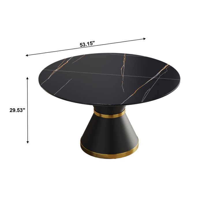 Round Modern Artificial Stone Carbon Steel Base Dining Table, Can Accommodate 6 People - Black - Image 2
