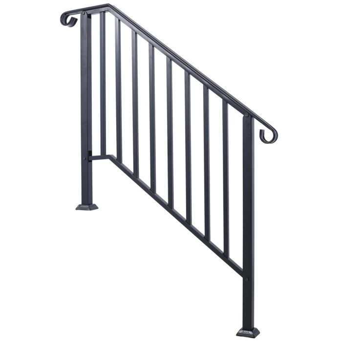 Handrails For Outdoor Steps, Fit 2 Or 3 Steps Outdoor Stair Railing, Wrought Iron Handrail, Flexible Porch Railing, Transitional Handrails For Concrete Steps Or Wooden Stairs - Image 3