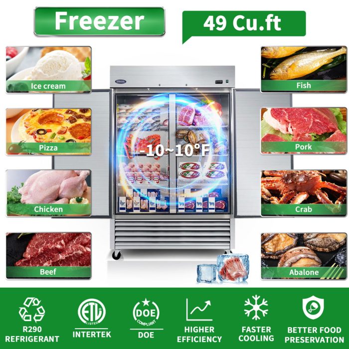 54" Commercial Freezer 49 Cu.Ft With 2 Solid Door Reach-In Freezers Stainless Steel Etl Approved Upright Freeze Storage - Silver - Image 2