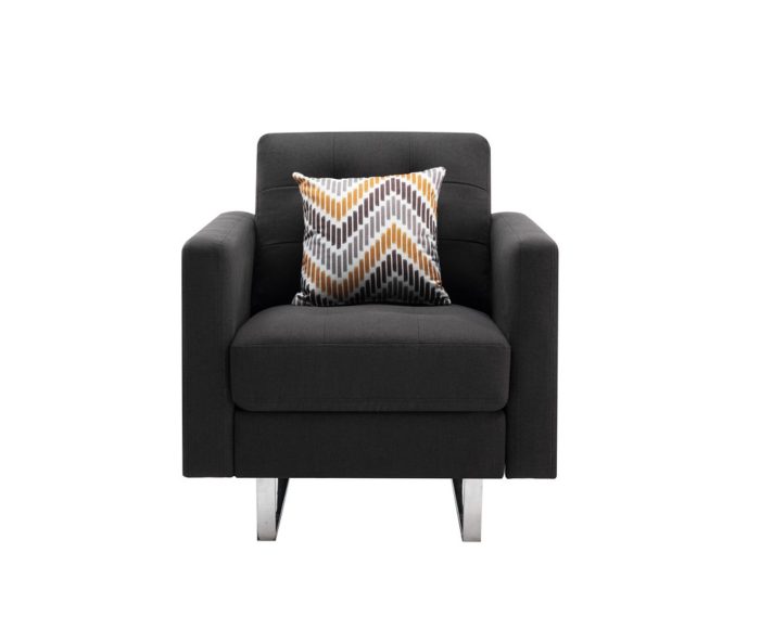 Victoria - Linen Fabric Armchair With Metal Legs, Side Pockets, And Pillow - Image 13