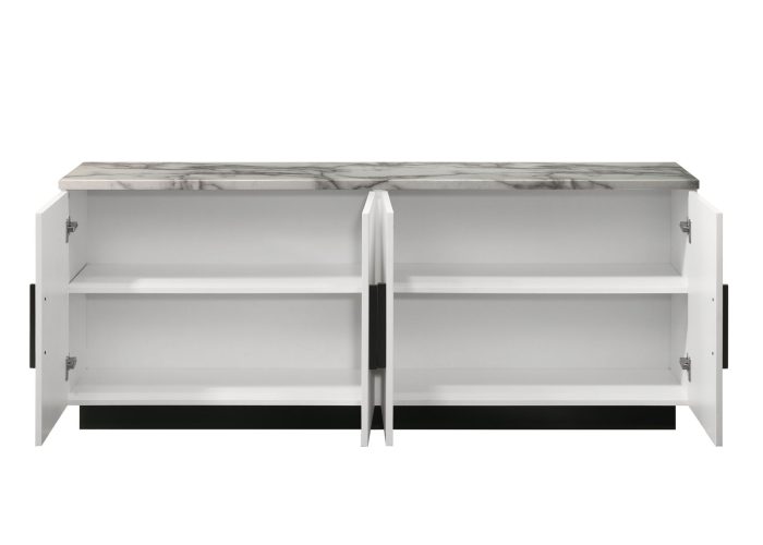 Matilda - Cabinet Console Table With White Faux Marble Top - White - Image 4