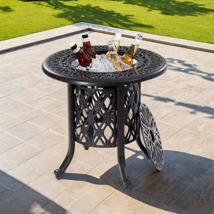 Side Table With Removable Ice Bucket, Hand Brushed Finish, Food Grade Bucket For Indoor & Outdoor Use - Antique Bronze - Image 2