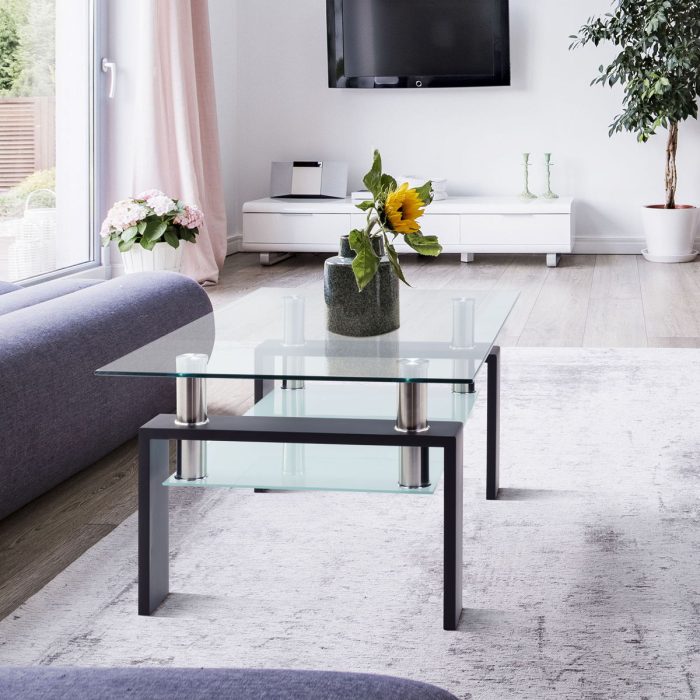 Modern Rectangular Coffee Table With Tempered Glass Top - Image 5