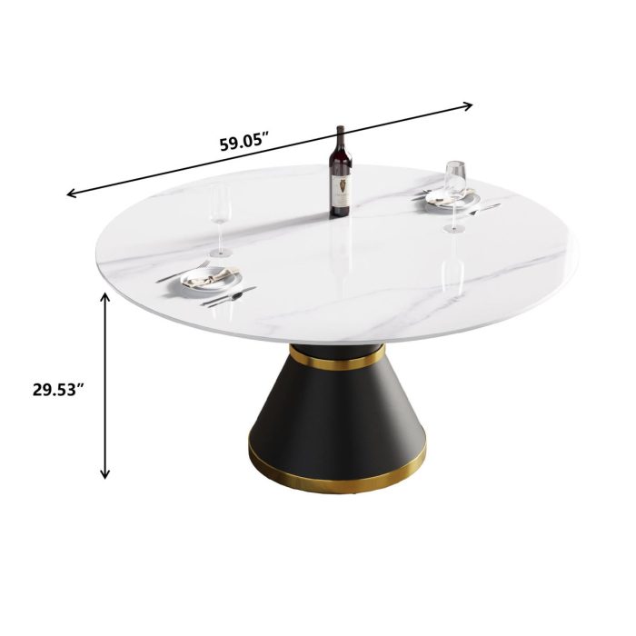 Modern Artificial Stone Round Carbon Steel Base Dining Table, Can Accommodate 6 People - Image 6
