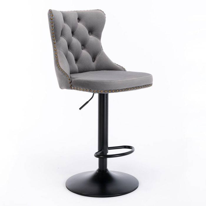 Swivel Velvet Barstools Adjusatble Seat Height, Modern Upholstered Bar Stools With Backs Comfortable Tufted For Home Pub And Kitchen Island (Set of 2) - Image 7