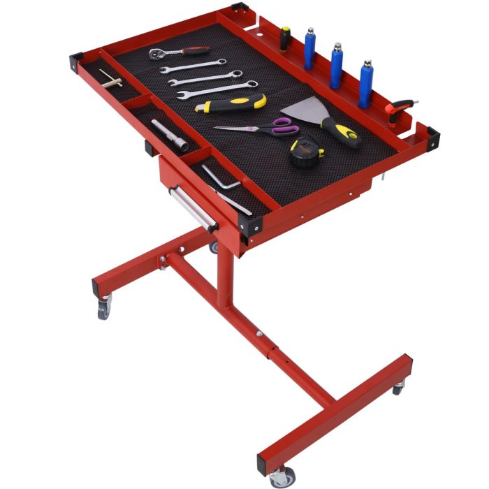 Adjustable Tear Down Work Table With Drawer For Garages, Repair Shops, And Diy, Portable, (4) 2.5" Swivel Casters, 220 Pound Capacity, Rubber Corners, Heavy Duty Steel - Image 9