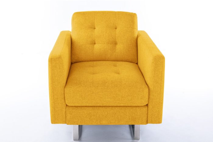 Victoria - Linen Fabric Armchair With Metal Legs, Side Pockets, And Pillow - Image 2