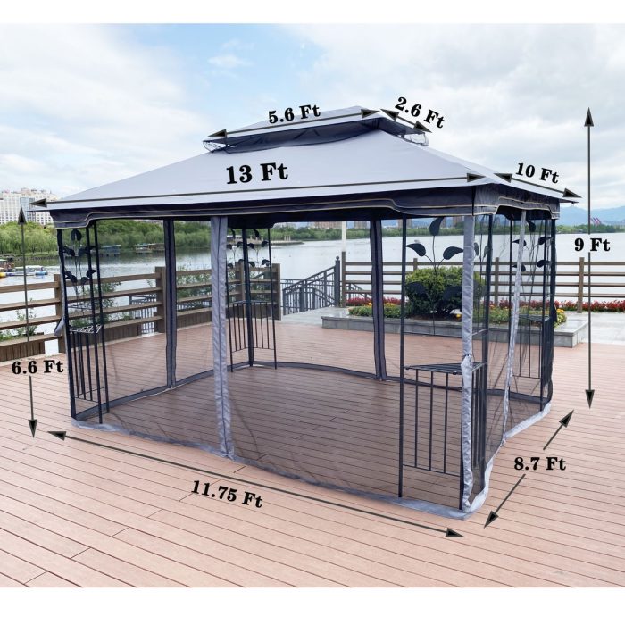 Patio Gazebo Tent With Ventilated Double Roof And Mosquito Net For Backyard Or Garden - Image 4
