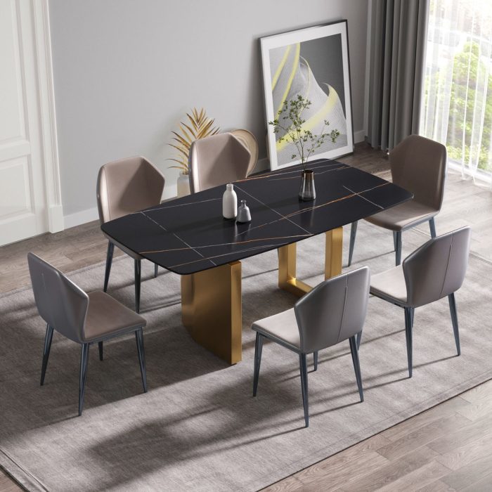 Modern Artificial Stone Dining Table, Can Accommodate 6-8 People - Black - Image 5