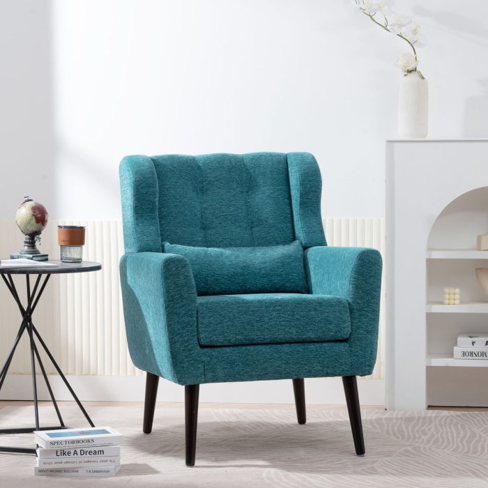 Modern Accent Chair Upholstered Foam Filled Living Room Chairs Comfy Reading Chair Mid-Century Modern Chair With Chenille Fabric Lounge Arm Chairs Armchair For Living Room Bedroom - Image 4