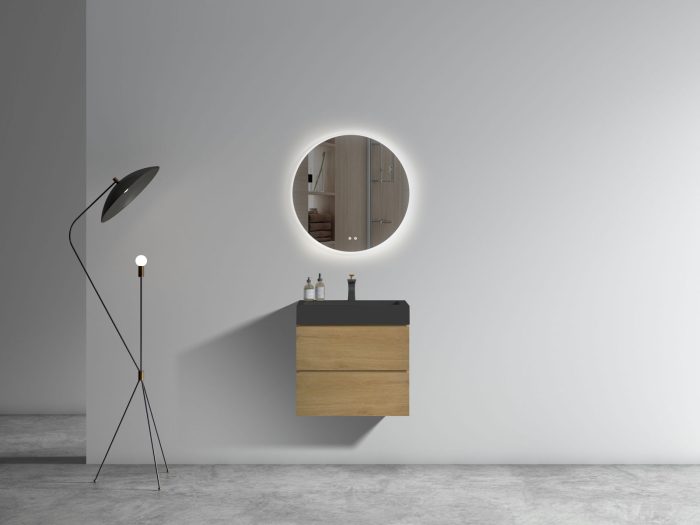 Alice - Natural Oak Bathroom Vanity With Sink, Large Storage Wall Mounted Floating Bathroom Vanity For Modern Bathroom, One-Piece Black Sink Basin Without Drain - Image 7