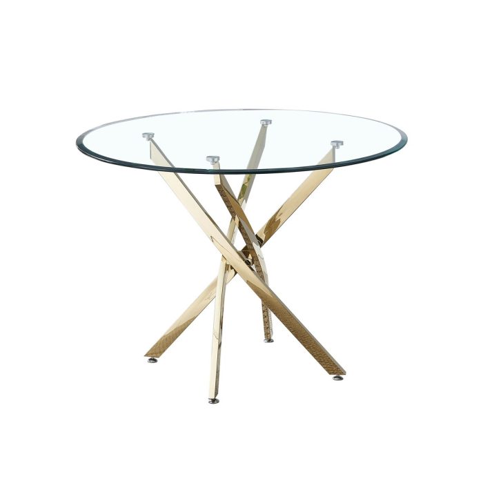 Contemporary Round Clear Dining Tempered Glass Table With Gold Finish Stainless Steel Legs - Gold