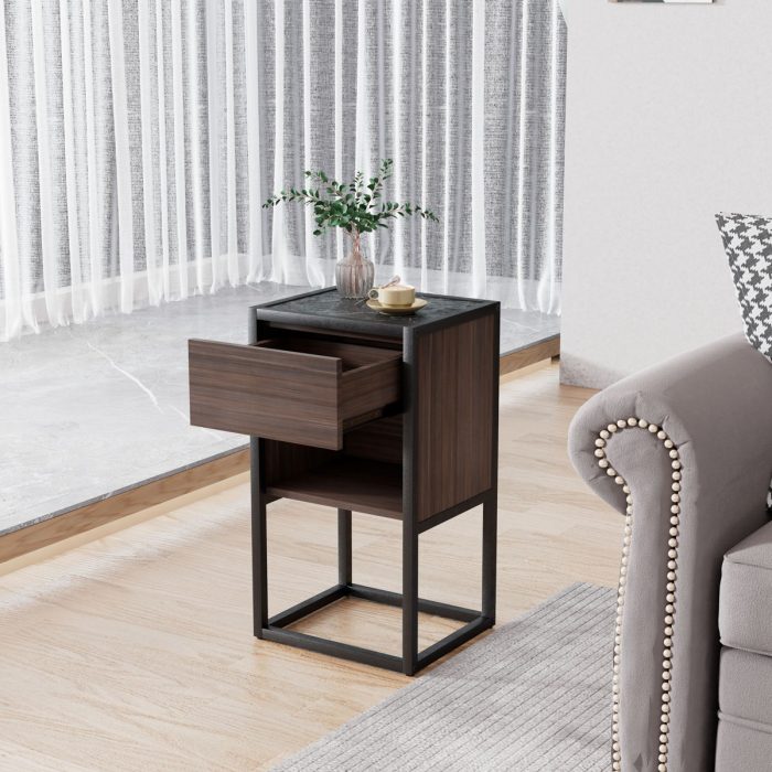 Armando Living Room Side Cabinet, Corner Cabinet, Bedroom Night Stand - Dark Brown / Black - Image 2