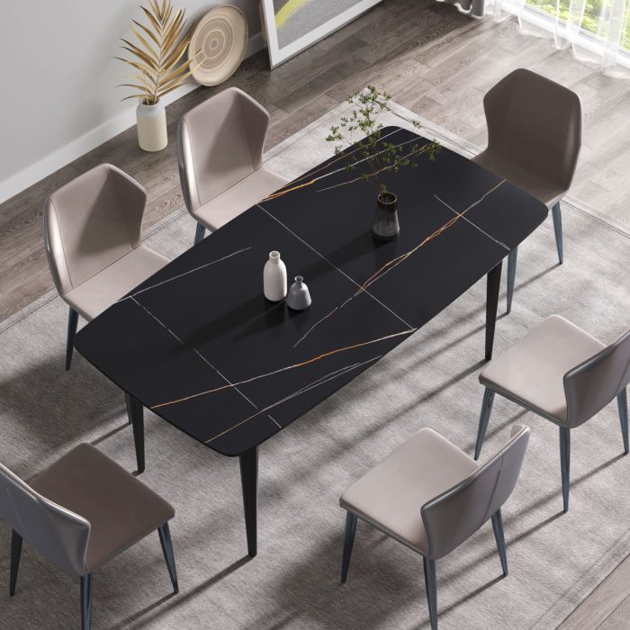 70.87" Modern Artificial Stone Curved Metal Leg Dining Table, Can Accommodate 6-8 People - Image 2