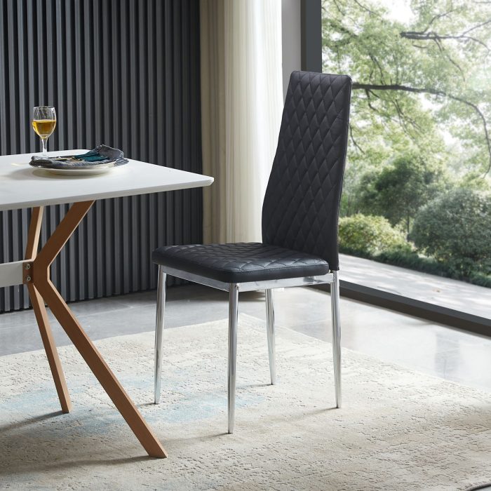 Modern Simple Style Dining Chair Fabric Chrome Metal Pipe Diamond Grid Pattern Restaurant Home Conference Chair - Image 6