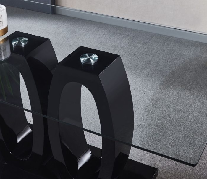 Contemporary Double Pedestal Dining Table, Tempered Glass Top - Image 7
