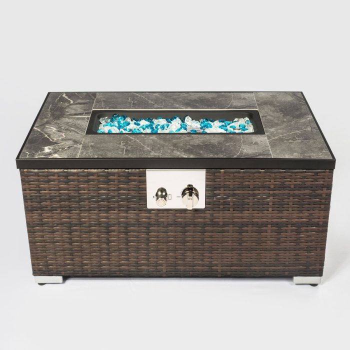 Outdoor Fire Table Propane Fire Pit Rattan Gas Fire Table, Gas Fire Table With Tile Tabletop - Brown - Image 3