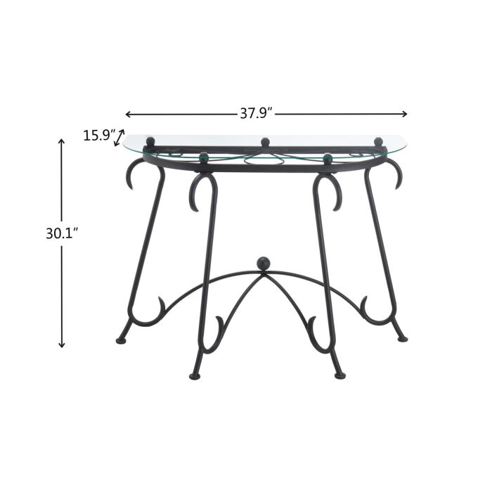 Tempered Glass Surface Console Table Coffee Table With Sturdy Construction For Living Room (Rustic) - Black - Image 2