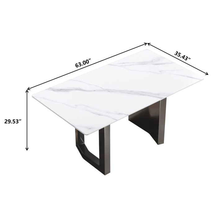 Modern Artificial Stone White Straight Edge Metal Leg Dining Table - Image 7