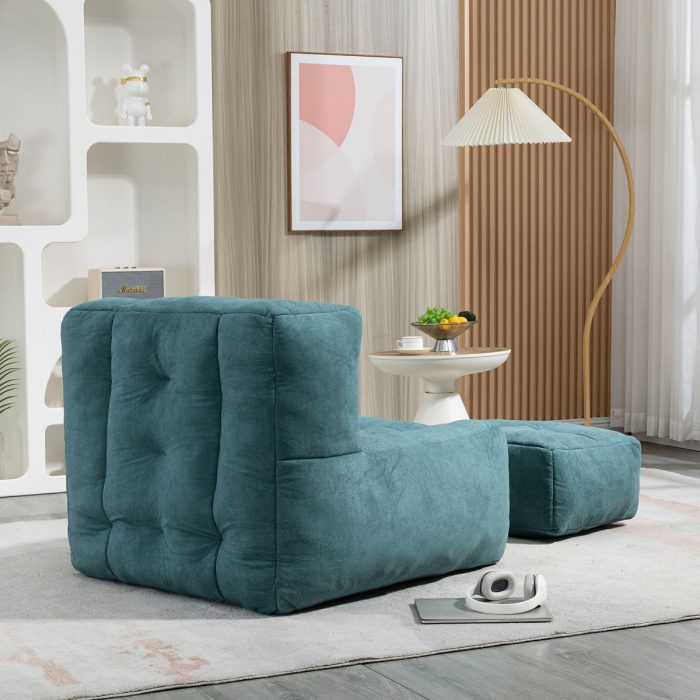 Modern Indoor Fluffy Bean Bag Chair With Memory Foam And Ottoman, Super Soft - Image 13