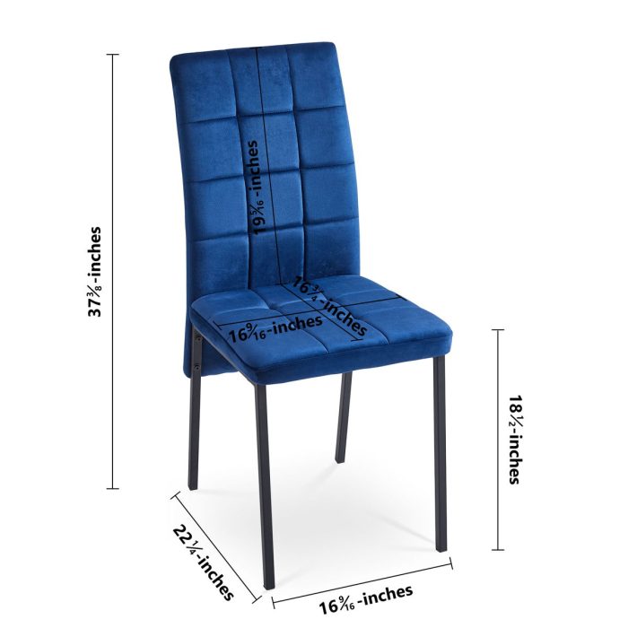 Velvet High Back Nordic Dining Chair Modern Fabric Chair With Black Legs (Set of 2) - Image 3