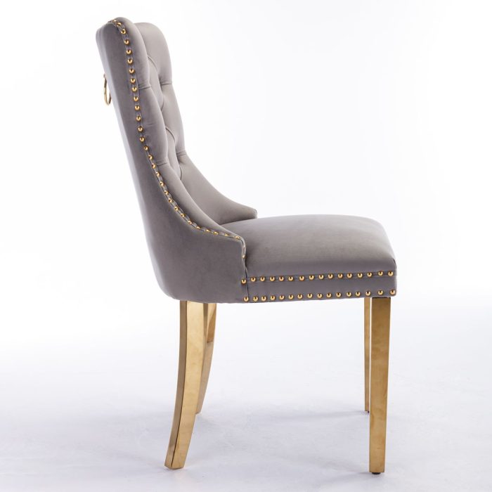 Nikki - Modern, High-End Tufted Solid Wood Contemporary Velvet Upholstered Dining Chair With Golden Stainless Steel Plating Legs, Nailhead Trim (Set of 2) - Image 2