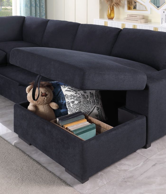 Selene II - Woven Fabric Sleeper Sectional Sofa With Right Facing Storage Chaise - Dark Gray - Image 4