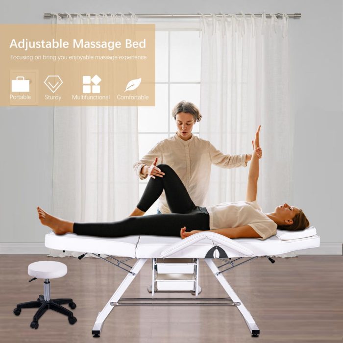72.8" Massage Salon Tattoo Chair With Two Trays Esthetician Bed With Hydraulic Stool, Multi-Purpose 3-Section Facial Bed Table, Adjustable Beauty Barber Spa Beauty Equipment - Image 10