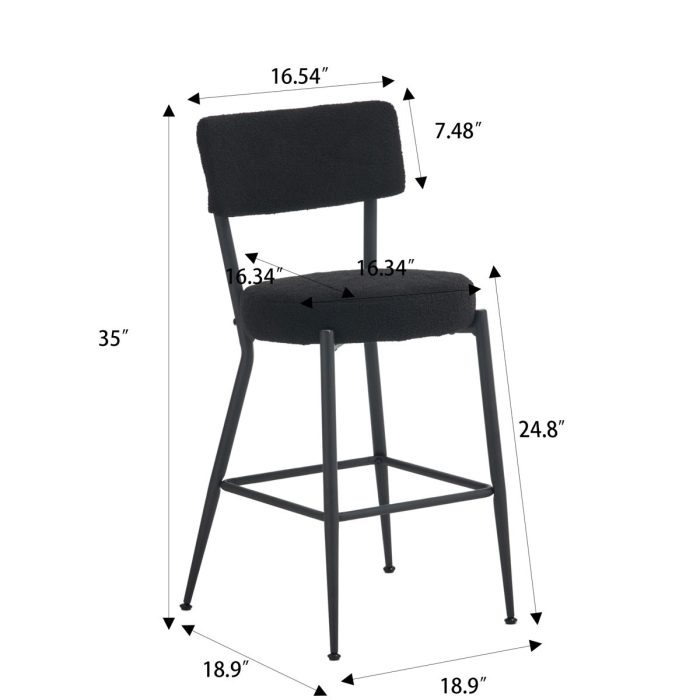 Modern Teddy Fabric Upholstered Bar Stools - Black Legs - Image 6