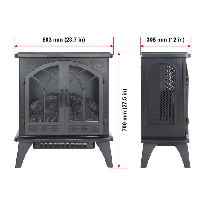 24" 3D Flame Electric Infrared Quartz Fireplace Stove With Remote Control - Antique Black - Image 2