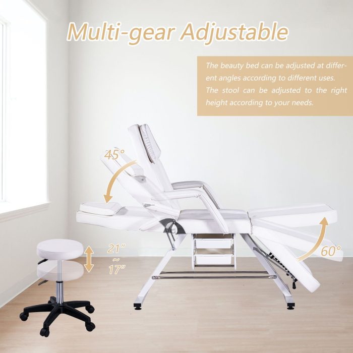 72.8" Massage Salon Tattoo Chair With Two Trays Esthetician Bed With Hydraulic Stool, Multi-Purpose 3-Section Facial Bed Table, Adjustable Beauty Barber Spa Beauty Equipment - Image 7