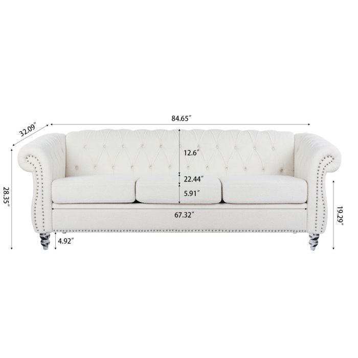 Rolled Arm Chesterfield 3 Seater Sofa - Image 7