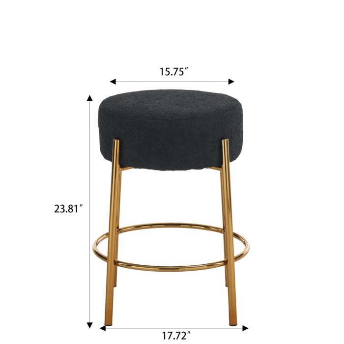 Round Bar Stools (Set of 2), Contemporary Upholstered Dining Stools For Kitchens, Coffee Shops And Bar Stores - Gold Legs - Image 2