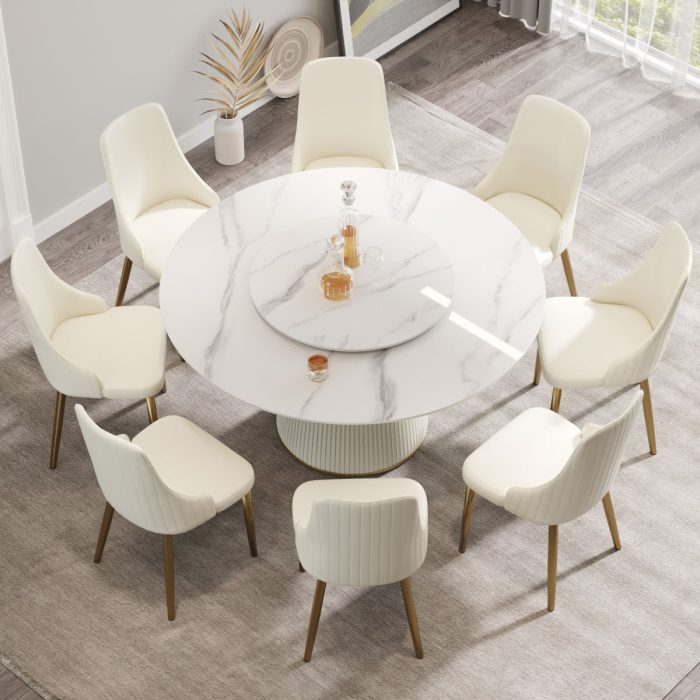 Modern, Round Black Carbon Steel Base Dining Table, Can Accommodate 6 People - Image 2