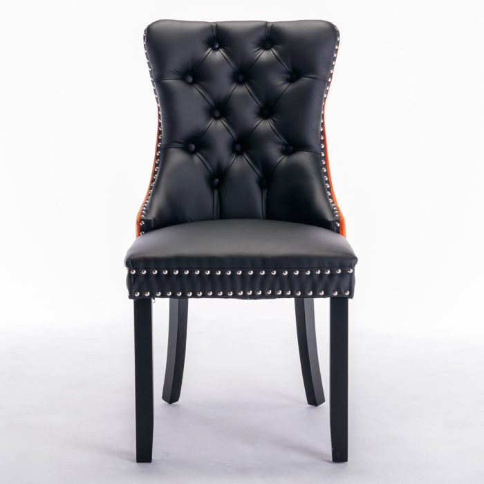 Nikki - Modern, High-End Tufted Solid Wood Contemporary PU And Velvet Upholstered Dining Chair With Wood Legs Nailhead Trim (Set of 2) - Image 5