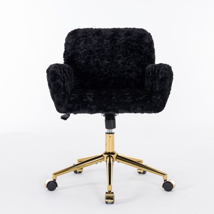 Office Chair, Artificial Rabbit Hair Home Office Chair With Golden Metal Base, Adjustable Desk Chair Swivel Office Chair, Vanity Chair - Image 6