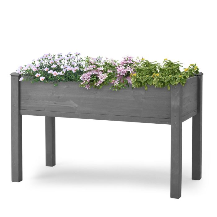 Raised Garden Bed With Legs, Elevated Wooden Planter Box For Outdoor Plants - Gray - Image 3