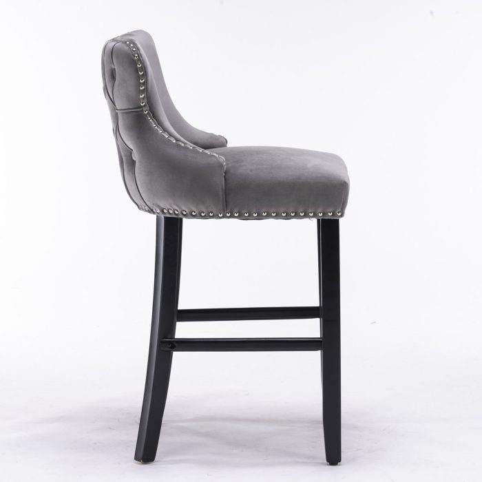 Contemporary Velvet Upholstered Wing-Back Barstools With Button Tufted Decoration And Wooden Legs, And Chrome Nailhead Trim, Leisure Style Bar Chairs, Bar Stools (Set of 2) - Image 11