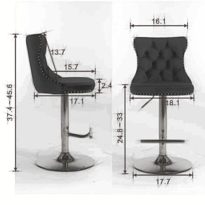 Swivel Velvet Barstools Adjusatble Seat Height From 25-33", Modern Upholstered Chrome Base Bar Stools With Backs Comfortable Tufted For Home Pub And Kitchen Island (Set of 2) - Image 17