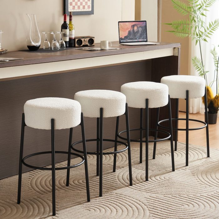 Round High Bar Stools (Set of 2), Contemporary Upholstered Dining Stools For Kitchens, Coffee Shops And Bar Stores - Image 3