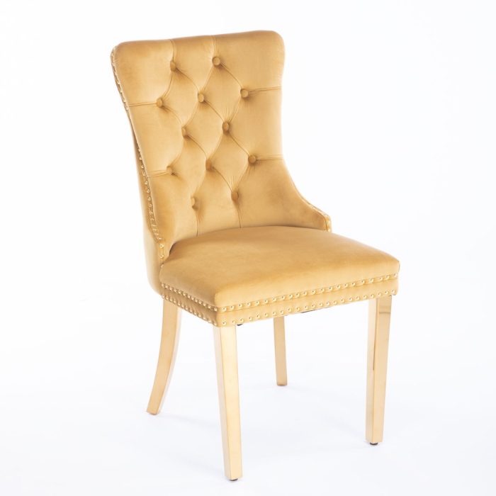 Nikki - Modern, High-End Tufted Solid Wood Contemporary Velvet Upholstered Dining Chair With Golden Stainless Steel Plating Legs, Nailhead Trim (Set of 2) - Image 8