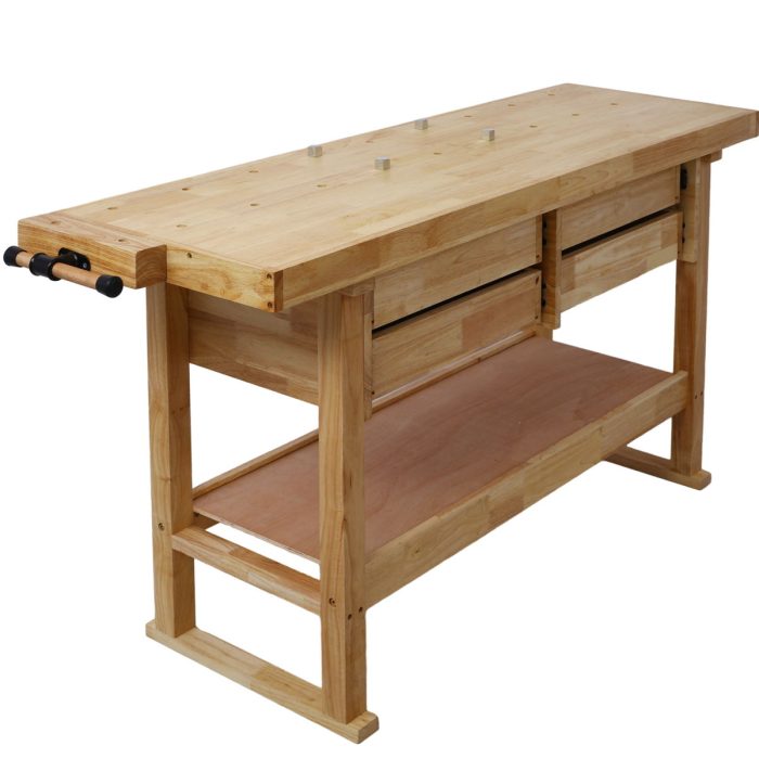 Workbench With 4 Drawers Wooden Workbench For Garage Workshop And Home - Natural - Image 2