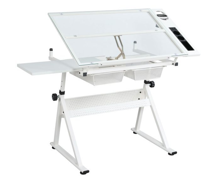 Adjustable Tempered Glass Drafting Printing Table With Chair - Image 3