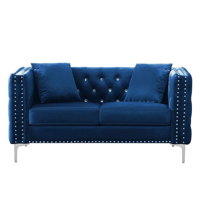 Wide Sofa With Jeweled Buttons Square Arm, 2 Pillows - Image 8