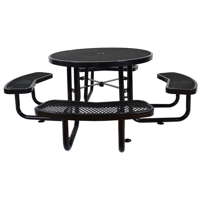 Round Outdoor Steel Picnic Table With Umbrella Pole - Image 2