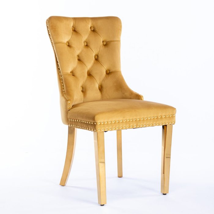 Nikki - Modern, High-End Tufted Solid Wood Contemporary Velvet Upholstered Dining Chair With Golden Stainless Steel Plating Legs, Nailhead Trim (Set of 2) - Image 5